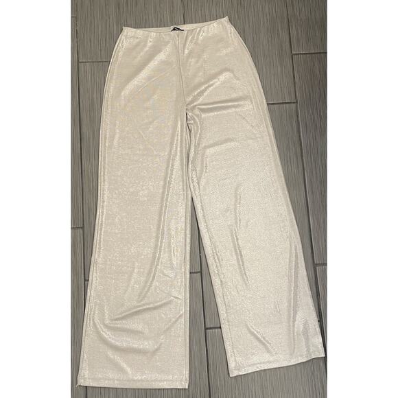 Zara Women’s Metallic Silver Wide Leg Pull On Pants Size Small NWT - Picture 1 of 5